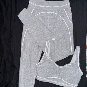 ALO Yoga Gray Sports Bra and Leggings Set